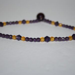 Beautiful glass beaded ankle bracelet 9" Yellow and purple